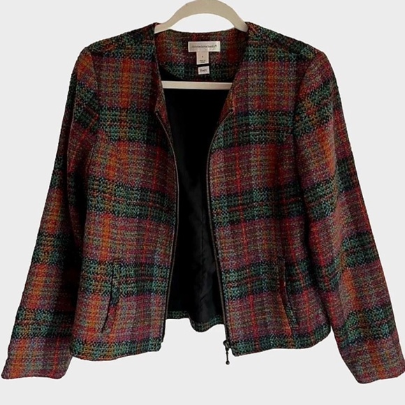 Christopher & Banks Lined Tweed Wool Princess Colorful Plaid Blazer Jacket Sz M - Picture 3 of 8